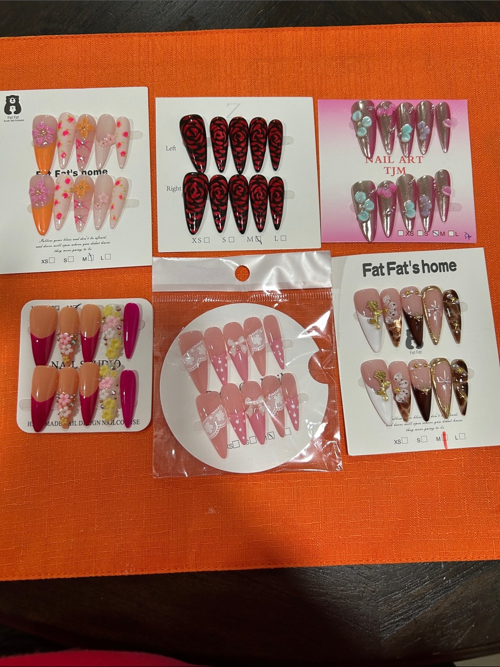 Pink & Nude Floral and Gem Press-On Nails Bundle-M